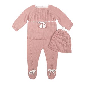 Newborn Baby Knitted Clothes, Newborn Coming Home Outfits, Spanish Baby Knit Set, Christening, Baptism, and Shower Gift. (Dusty Rose) 7221