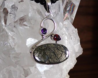 Marcasite Garnet Amethyst 925 Sterling Silver Pendant Onyx Gemstone Necklace