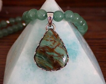 Larsonite Petrified Wood 925 Sterling Silver Pendant Aventurine Gemstones Necklace