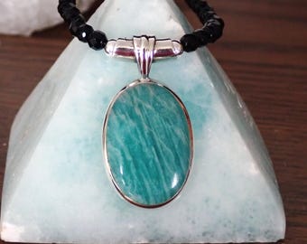 Paraiba Amazonite 925 Sterling Silver Pendant Onyx Gemstone Necklace