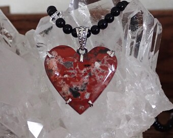 Brecciated Jasper 925 Sterling Silver Heart Pendant Onyx Gemstone Necklace
