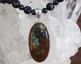Picture Jasper 925 Sterling Silver Pendant Indigo Gabbro Gemstone Necklace