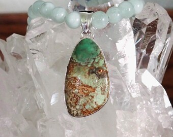 Aussie Variscite 925 Sterling Silver Pendant Angelite Gemstones Necklace