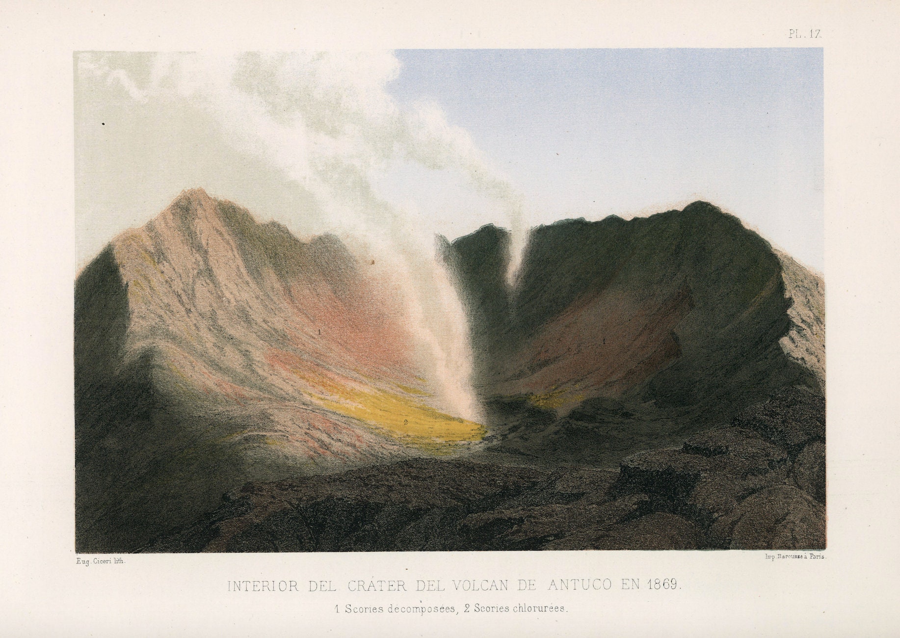 Vue Intérieure Du Cratère Volcan Antuco en 1869 Affiche