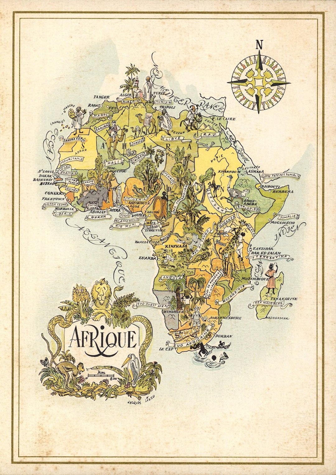 French Map of Africa Poster Reproduction