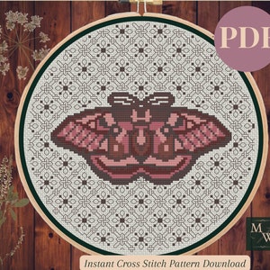 Cottagecore Cross Stitch Pattern - Io Moth - Cross Stitch Pattern - Blackwork Embroidery - Digital PDF Download