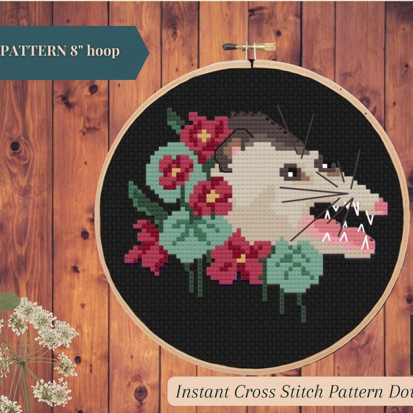 Screaming Possum - Modern Cross Stitch Pattern - Digital PDF Download - Woodland Creature - Dark Cottagecore