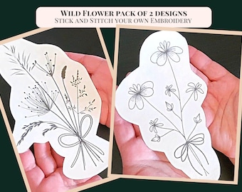 Flower Embroidery Pattern - Stick and Stitch Embroidery Pattern - DIY Embroidery Design - Peel and Stick - Wildflower Bouquet