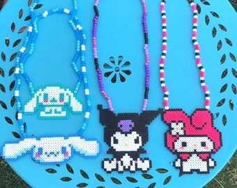 Kawaii Kandi Necklace and friends , Anime Necklaces , Perler Bead Art , Pixel Art , Festival Wear , Raver Accessories , Handmade