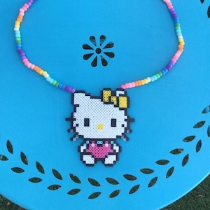 Kawaii Kitty Kandi Necklace , Handmade , Hama Beads , Perler Bead Necklaces , Pastel Kitty Cat Pony Bead Necklace