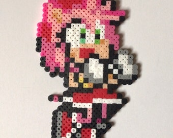 Pink Hedgehog Perler Bead Kandi Necklace, Rave Festival Wearable Art