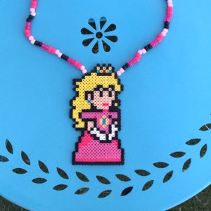 Gamer Kandi Necklace , Princess Perler Sprite , Peach Kandi Necklace , Handmade Pixel Art , Hama Beads , Festival Wear