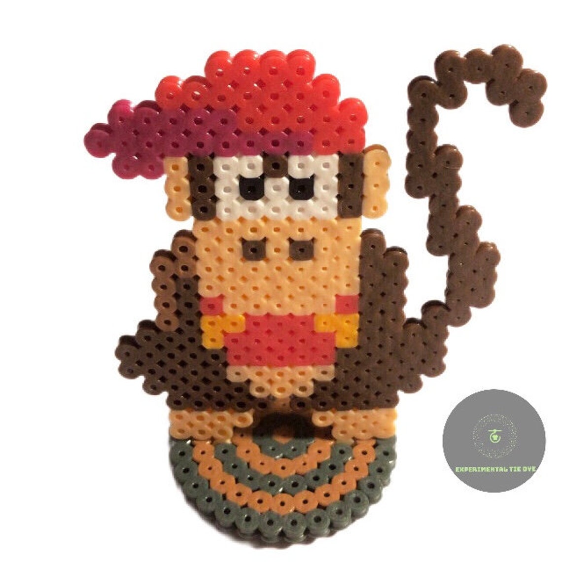 Monkey Perler Bead Sprite W Stand , Perler Figurine , Video Game Bead