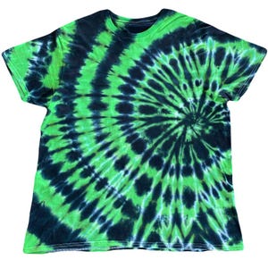 Electric Green and Black Tie Dye , Spiral Tie Dye , Handmade Shirt , Wearable Art , Festival Wear