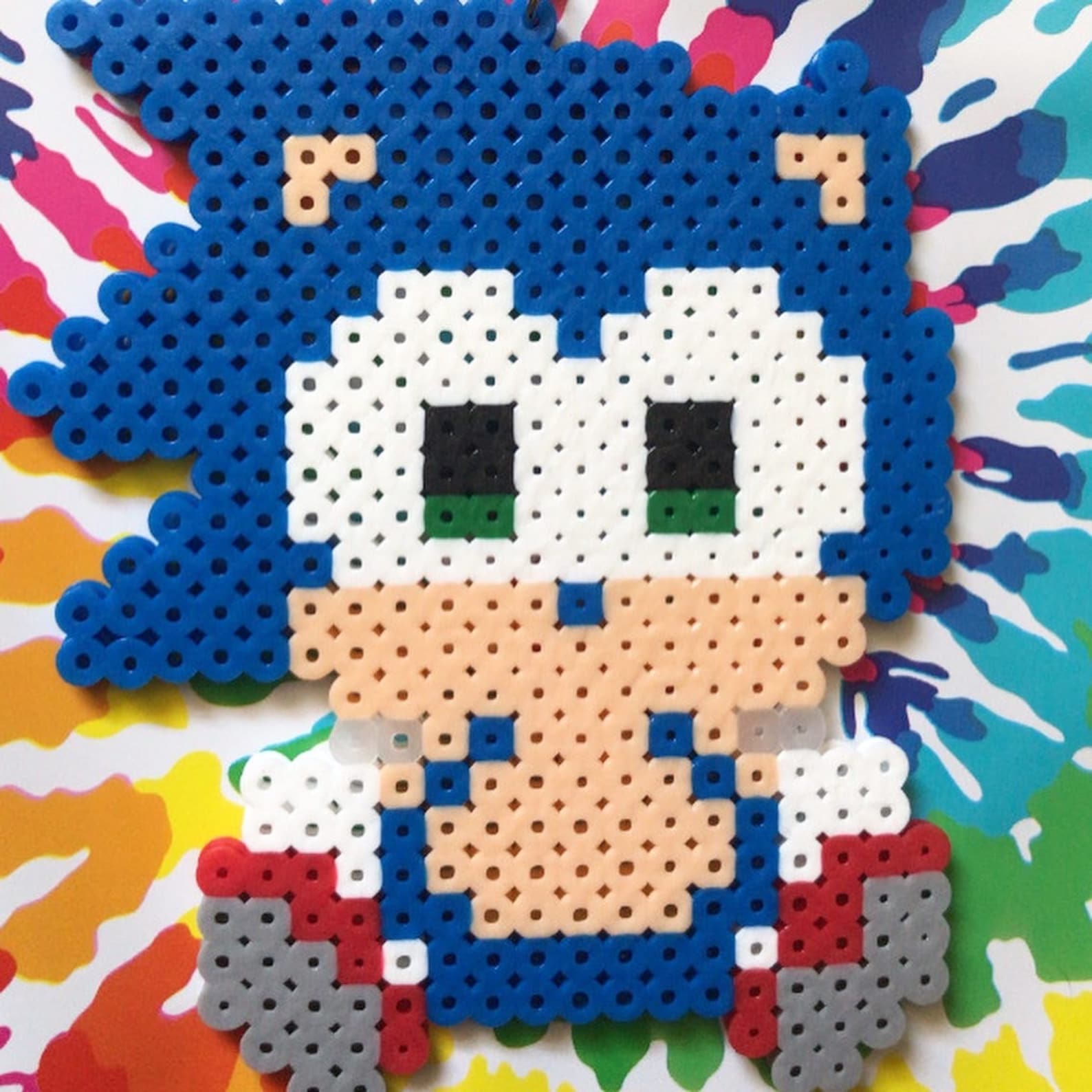 Blue & Black Hedgehog Perler Beads Hedgehog Keychains Hama Etsy