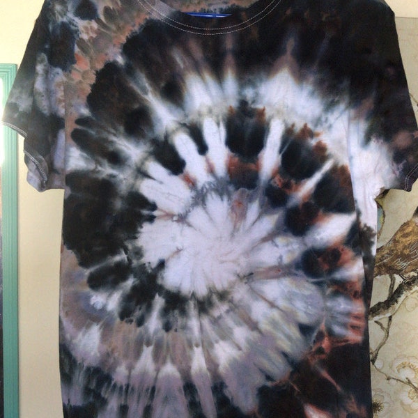 Spiral Black Tie Dye - Raven Black Ice Dye - Handmade Tie Dye Shirt - Wearable Art - Festival Fasion - Hippie Style