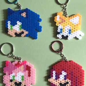 Perler Bead Keychains , Handmade Sonic Characters , Pixel Art , Gamer Art , Hama Beads , Fuse Beads , Hedgehog & Friends Keyrings , Handmade