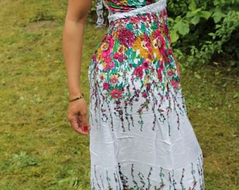 Maxi Kleid Sommerdress Sommerkleid mit buntem Blumenmuster aus Thailand
