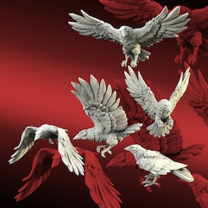 Crows -Set of 5 | Miniature | 3D Resin Art,Birbs,DnD,Pathfinder,Tabletop Gaming Miniatures,Ravens,Catan,Gloomhaven,RPG,Diablo 4,Gift,GM