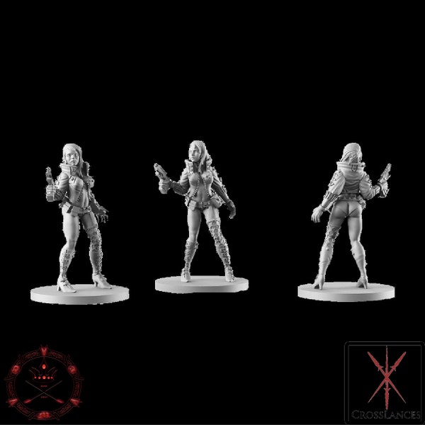 Cyber Girl | Crosslances | 3D Resin Printed | Unpainted,DnD,RPG,TTRPG, Painters Delight,Wargaming,Cyberpunk,Sci Fi,Gunslinger,Solider,Space