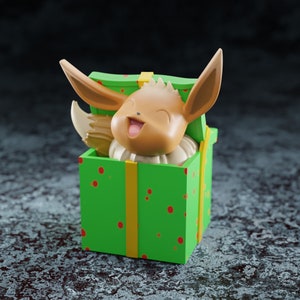 Fox In A Gift Box  | 3D Resin Art,Unpainted,Paintable,Fan Art,Pocket Monster,Cute,Funny,Birthday Present,Tabletop Gaming Miniature,GM