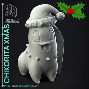 Christmas Chikorita 3D STL File| 3D File,Digital Download,Pokemon,DnD,Pocket Monster,RPG,Scyth,Gloomhaven,Pathfinder,Gift,GM,Tabletop Gaming