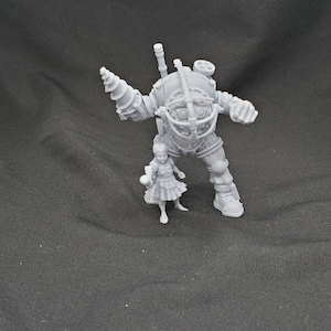 Big Daddy And Little Sister | 3D Resin Art,DnD,Paintable,Tabletop Gaming,Gloomhaven,Catan,Sci FI,Wargaming,RPG,Bioshock,GM