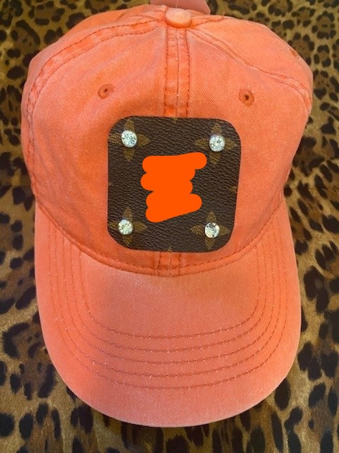 Authentic Designer Baseball Cap Orange with Clear Rhinestones Etsy