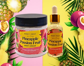Pineapple Passion Fruit Body Cream Bundle, 4oz. Body Cream and 1 oz. Body Oil, Pineapple scent, Pineapple Passion Fruit, Birthday gifts