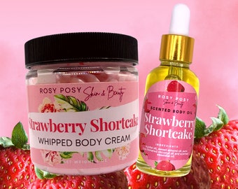 4 oz. Strawberry Shortcake Whipped Body Cream & 1 oz Strawberry Shortcake Body Oil Bundle, Strawberry body cream, Mother&#39;s Day, Summer