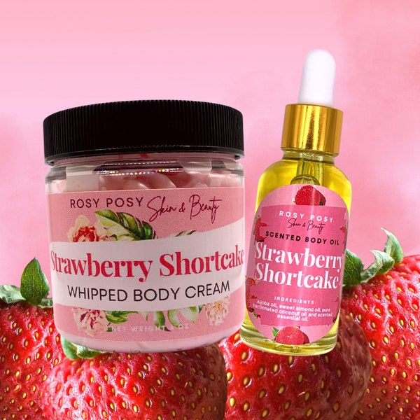 4 oz. Strawberry Shortcake Whipped Body Cream & 1 oz Strawberry Shortcake Body Oil Bundle, Strawberry body cream,  , Birthday