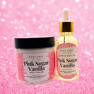 Pink Sugar Vanilla Bundle- 4 oz. Body Cream and 1 oz. Body Oil, Pink sugar scent, warm, sweet scent, pink sugar with vanilla undertones