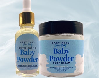 Baby Powder Bundle- Baby Powder Body Cream 4 oz., & Baby Powder scented oil 1 oz,, baby powder, baby powder scent