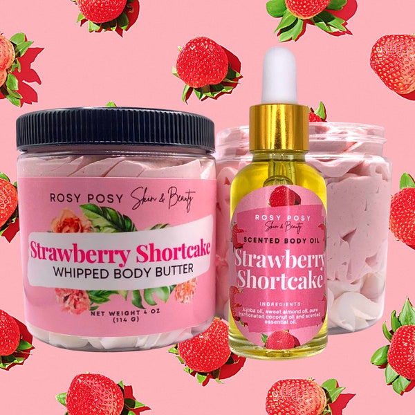 Strawberry Shortcake Body Bundle- 4 oz. Strawberry Shortcake Whipped Body Butter & 1 oz. Strawberry Shortcake Scented Body Oil, Strawberry