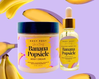 Banana Popsicle Bundle- 4oz. Body Cream and 1oz. Body Oil, banana scented, banana pudding scent, monkey farts, Easter gifts, Christmas