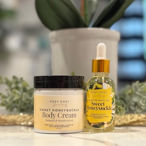 Sweet Honeysuckle Body Set – 4 oz. Cream & 1 oz. Oil | Honeysuckle Blossoms Duo, Feminine and Enchanting, A blend of Spring and Summer