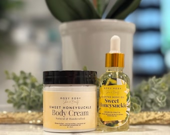 Sweet Honeysuckle Body Set – 4 oz. Cream & 1 oz. Oil | Honeysuckle Blossoms Duo, Feminine and Enchanting, A blend of Spring and Summer