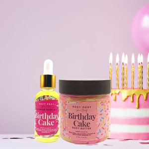 Birthday Cake Body Bundle- 4 oz. Birthday Cake Whipped Body Butter & 1 oz. Birthday Cake Scented Body Oil, Cake batter, Birthday Cake, gifts