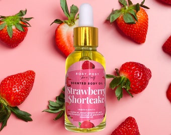 1 oz. Strawberry Shortcake Scented Body Oil, Strawberry Body Glow Oil, Hand made Body Oil, Sweet Body Oil