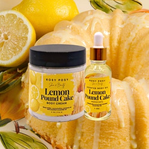 Zestaw kremów do ciała Lemon Poundcake, 4 uncje kremu do ciała i 1 uncja olejku do ciała, zapach słodkiej cytryny, Lemon poundcake, zapach lemon bakery, lemon cake