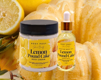 Lemon Poundcake Body Cream Bundle, 4oz. Body Cream and 1 oz. Body Oil, Sweet lemon scent, Lemon poundcake, lemon bakery scent, lemon cake