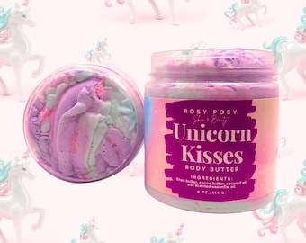 4 oz. Unicorn Kisses Whipped Body Butter, Whipped Body Body, Unicorn Body Butter, Rainbow Body Butter,  Birthday Gifts, Kids Party Favors