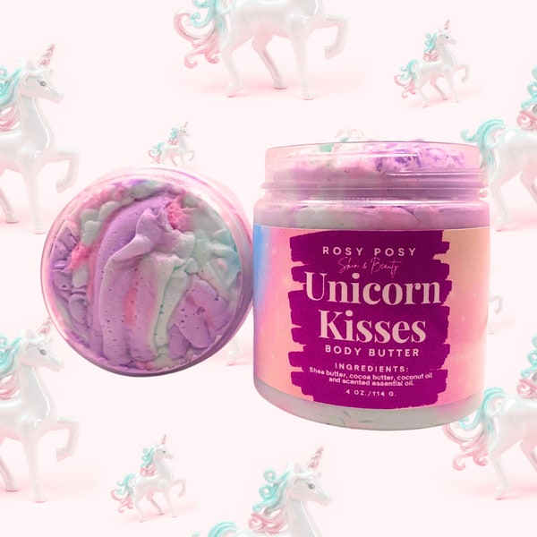 4 oz. Unicorn Kisses Whipped Body Butter, Whipped Body Body, Unicorn Body Butter, Rainbow Body Butter,  Birthday Gifts, Kids Party Favors