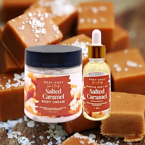 Set de crema y aceite corporal de caramelo salado: crema de 113 ml y aceite de 28 ml, aromas gourmet, regalo de cuidado de la piel con aroma gourmet para el verano.