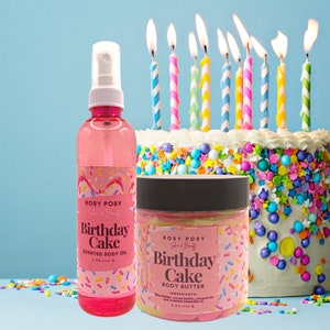 Birthday Cake Body Bundle- 4 oz. Birthday Cake Whipped Body Butter & 4 oz. Birthday Cake Spray Scented Body Oil, Cake batter, Birthday Cake