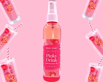4 onces Huile corporelle parfumée en spray Pinky Drink, Huile corporelle de type boisson rose, Huile corporelle parfumée à la fraise, Cadeaux d'anniversaire, Huile corporelle parfumée