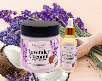 Lavender Coconut Body Cream Bundle, 4oz. Body Cream and 1 oz. Body Oil, lavender scent, coconut lavender, lavender spa scent, birthday gifts