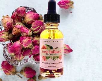 1 oz. Rose Petal Infused Facial Oil, Organic Rose Petals, Natural Face Serum Oil , All Natural, Night Serum, Essential Oil