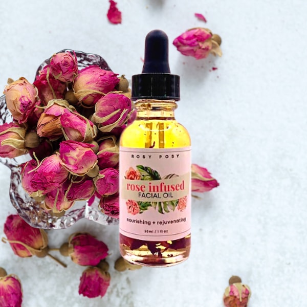 1 oz. Rose Petal Infused Facial Oil, Organic Rose Petals, Natural Face Serum Oil , All Natural, Night Serum, Essential Oil