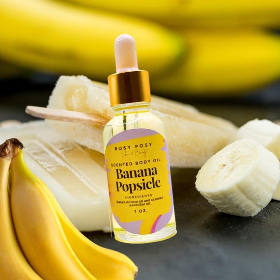 Huile pour le corps à la banane et aux sucettes glacées 1 oz Flacon  compte-gouttes en verre, parfum banane, pudding à la banane, parfum tarte à  la crème de banane, pets de